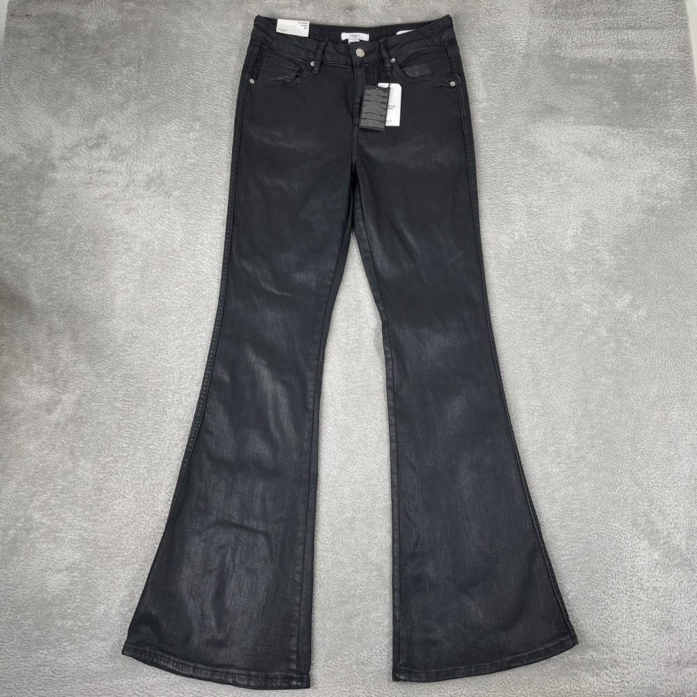 Forever 21 Premium Jeans Womens 27 Black Coated Flare Mid Rise Stretch NWT